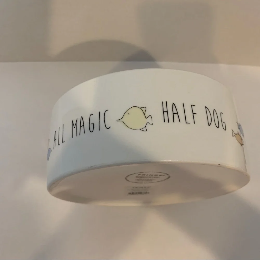 Dog Bowl 6” Round Dishwasher Microwave Safe Dish Cream Color Fish Dog Design